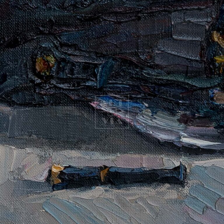 Фрагмент картины 2/3. Натюрморт с фуражками и черной туфелькой