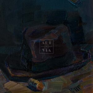 Фрагмент 3 из 3. Натюрморт с красным телефоном и шляпой купить картину Попова А.