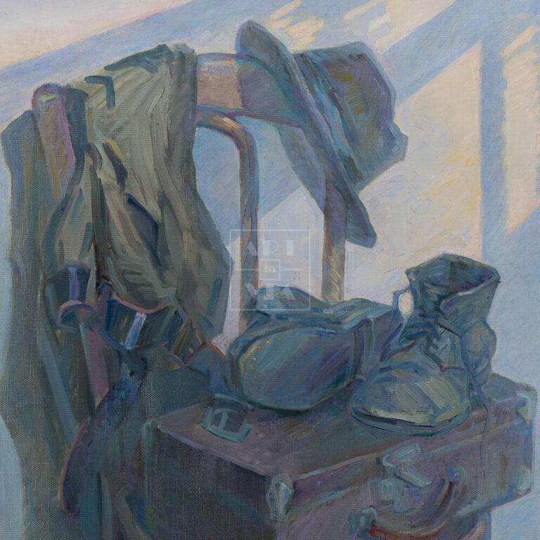 Фрагмент картины 1/3. Натюрморт с ботинками и чемоданчиком