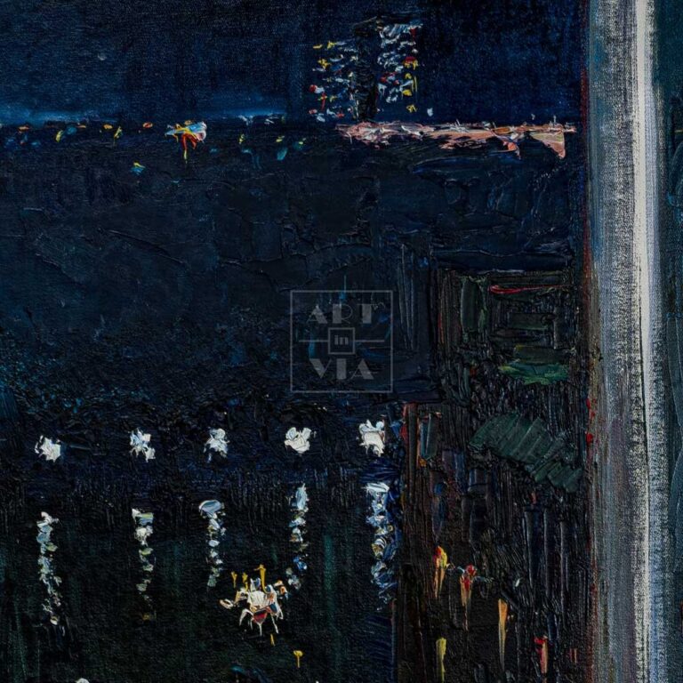 Фрагмент картины 1/3. Пейзаж. Вид на Москву-реку ночью
