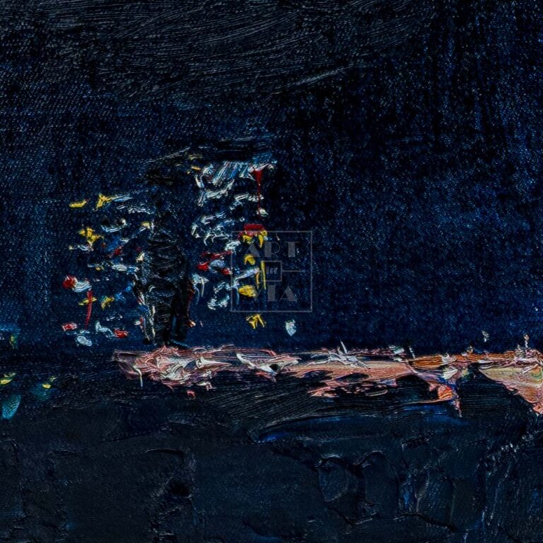 Фрагмент картины 2/3. Пейзаж. Вид на Москву-реку ночью