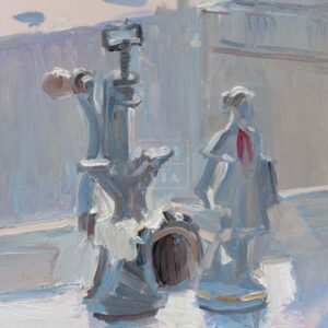 Фрагмент 1 из 3. Натюрморт со статуэткой на подоконнике купить картину Попова А.