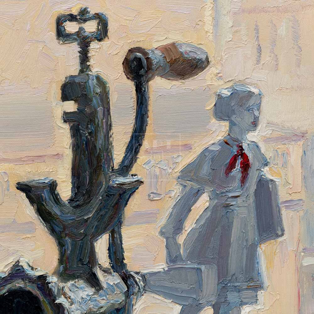 Фрагмент 3 из 3. № 5. Натюрморт со статуэткой и мясорубкой купить картину Попова А.