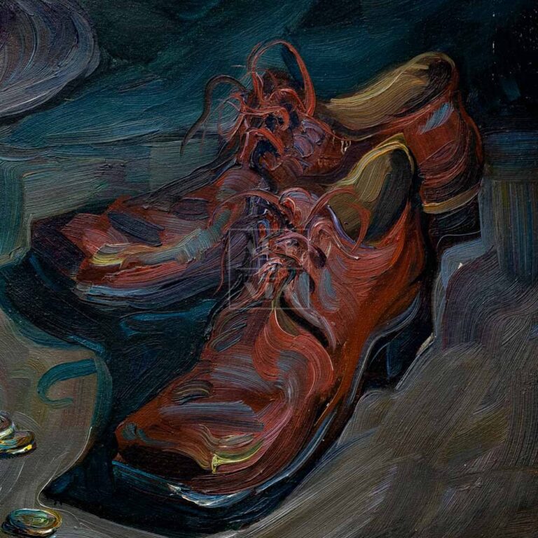 Фрагмент картины 3/3. Натюрморт с ботинками и трубой