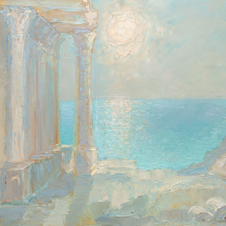 Фрагмент картины 1/3. Пейзаж. Колоннада на берегу моря