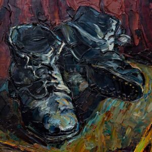 Фрагмент 1 из 3. Натюрморт с ботинками на стуле купить картину Попова А.