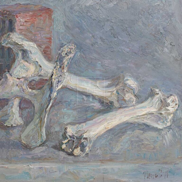 Фрагмент картины 1/3. Натюрморт с кирпичом и костями